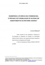 DESEMPENHO, EFICIÊNCIA MULTIDIMENSIONAL E PREVISÃO DE POSSIBILIDADE DE SUCESSO EM ASSENTAMENTOS DE REFORMA AGRÁRIA